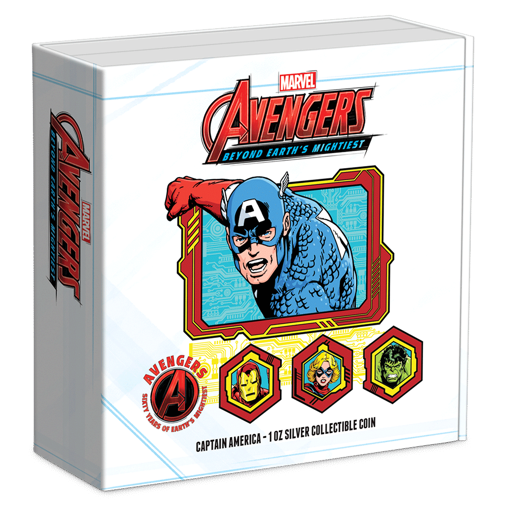 Marvel – Avengers 60th Anniversary – Captain America 1oz Silver Coin PLUS Collector’s Box - Individual Box.