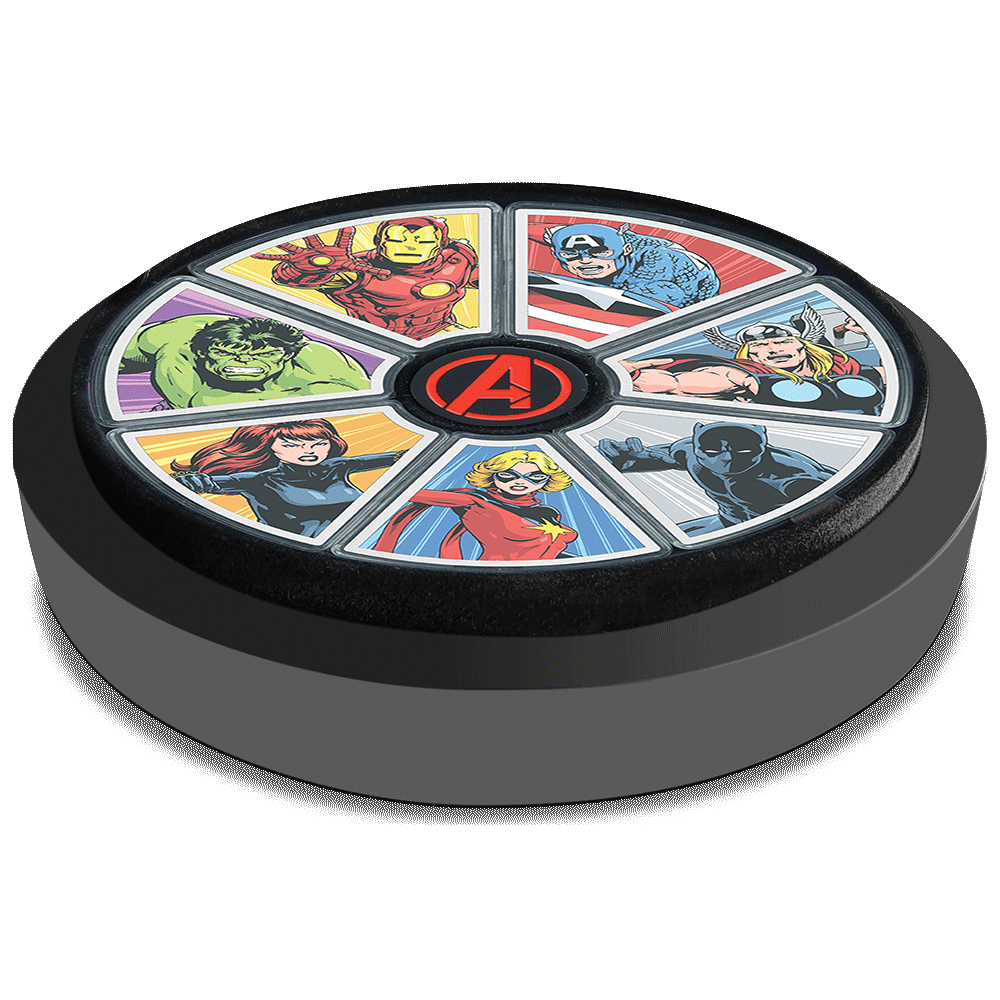 Be a part of Marvel history with this Captain America 1oz pure silver coin! Features a colourful image of Captain America in action. It is shaped like a wedge and when collected with other coins in the series, it creates a circular multi-coin set. - New Zealand Mint