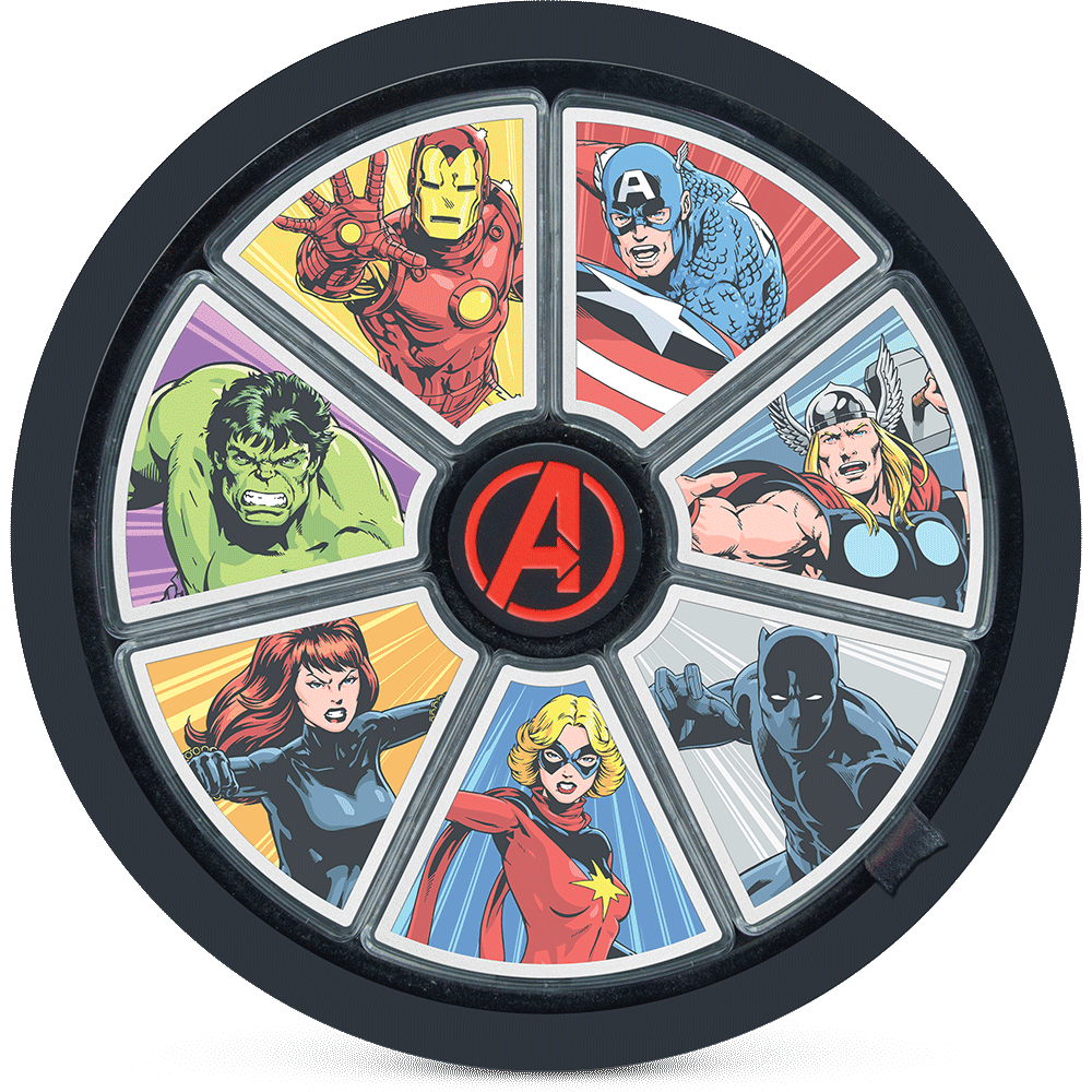 Marvel – Avengers 60th Anniversary – Captain America 1oz Silver Coin PLUS Collector’s Box - Note: for Illustrative Purposes Only.