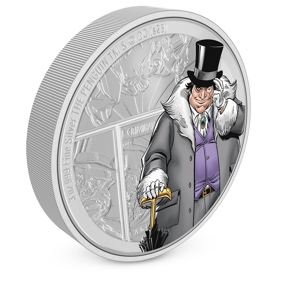 DC Villains – THE PENGUIN™ 3oz Silver Coin with Milled Edge Finish.