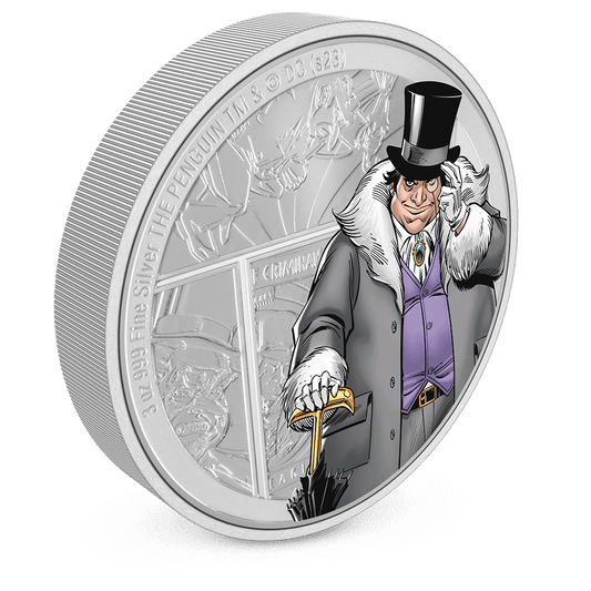 DC Villains – THE PENGUIN™ 3oz Silver Coin with Milled Edge Finish.