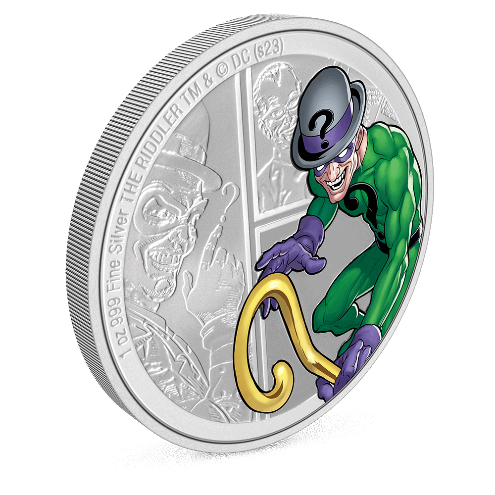 DC Villains – THE RIDDLER™ 1oz Silver Coin Featuring Milled Edge Finish.