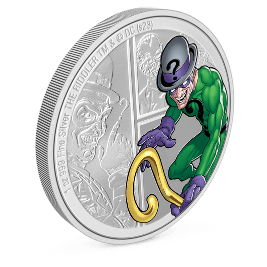 DC Villains – THE RIDDLER™ 1oz Silver Coin Featuring Milled Edge Finish.