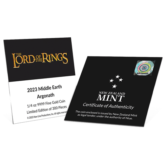 THE LORD OF THE RINGS™ – Argonath 1/4oz Gold Coin Certificate of Authenticity and Unique Number in the Mintage.