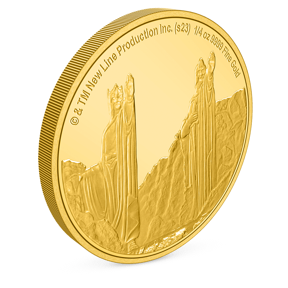 THE LORD OF THE RINGS™ – Argonath 1/4oz Gold Coin with Milled Edge Finish.