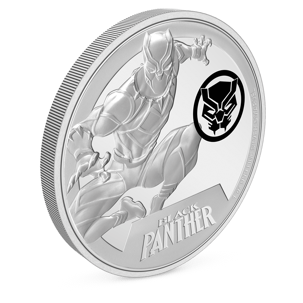 Marvel Black Panther 1oz Silver Coin with Milled Edge Finish.