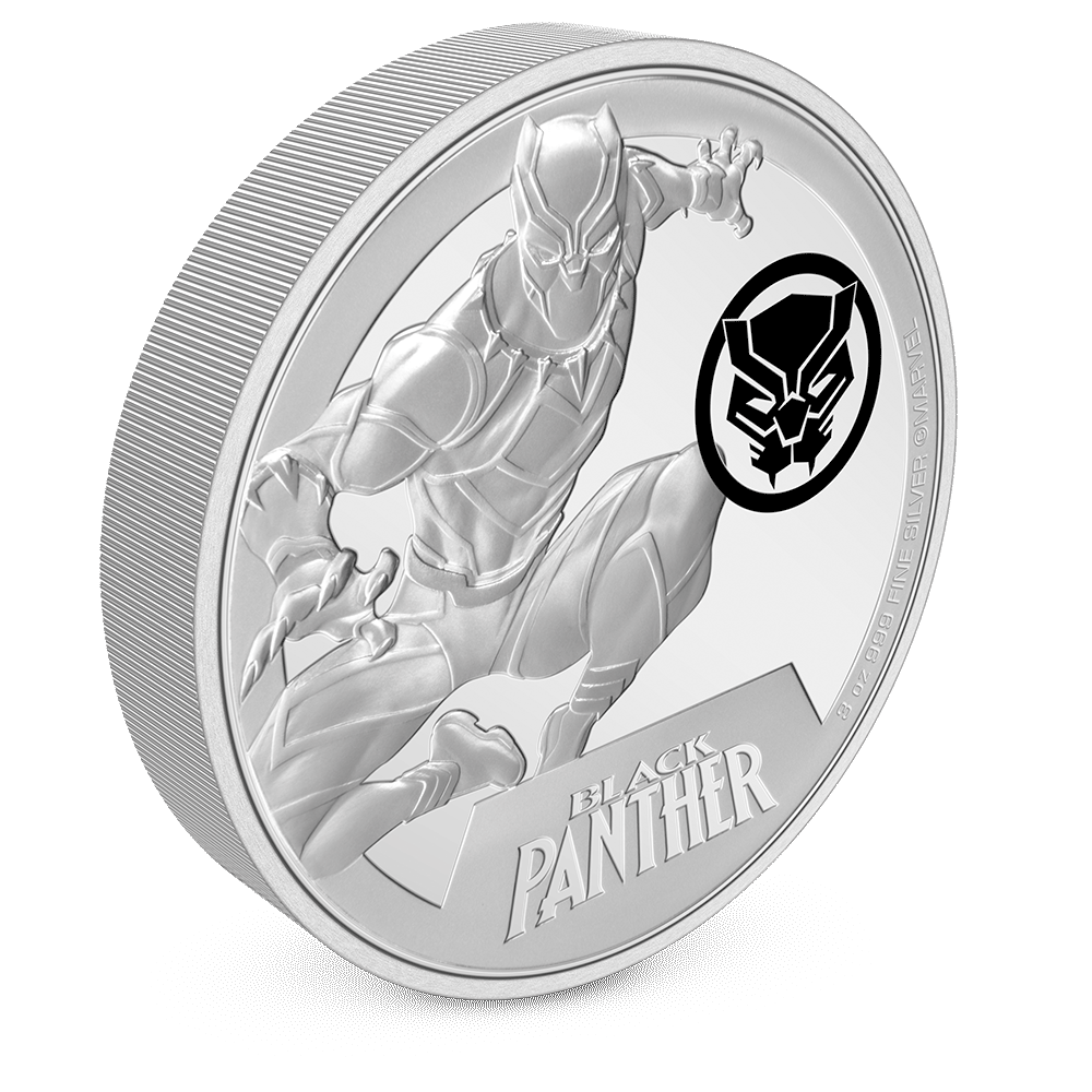 Marvel Black Panther 3oz Silver Coin with Milled Edge Finish.