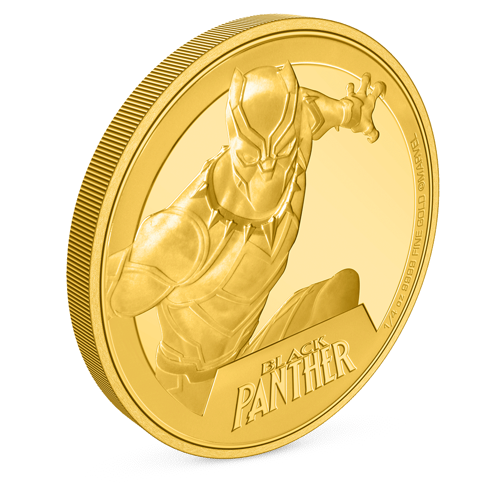 Marvel Black Panther 1/4oz Gold Coin with Milled Edge Finish.