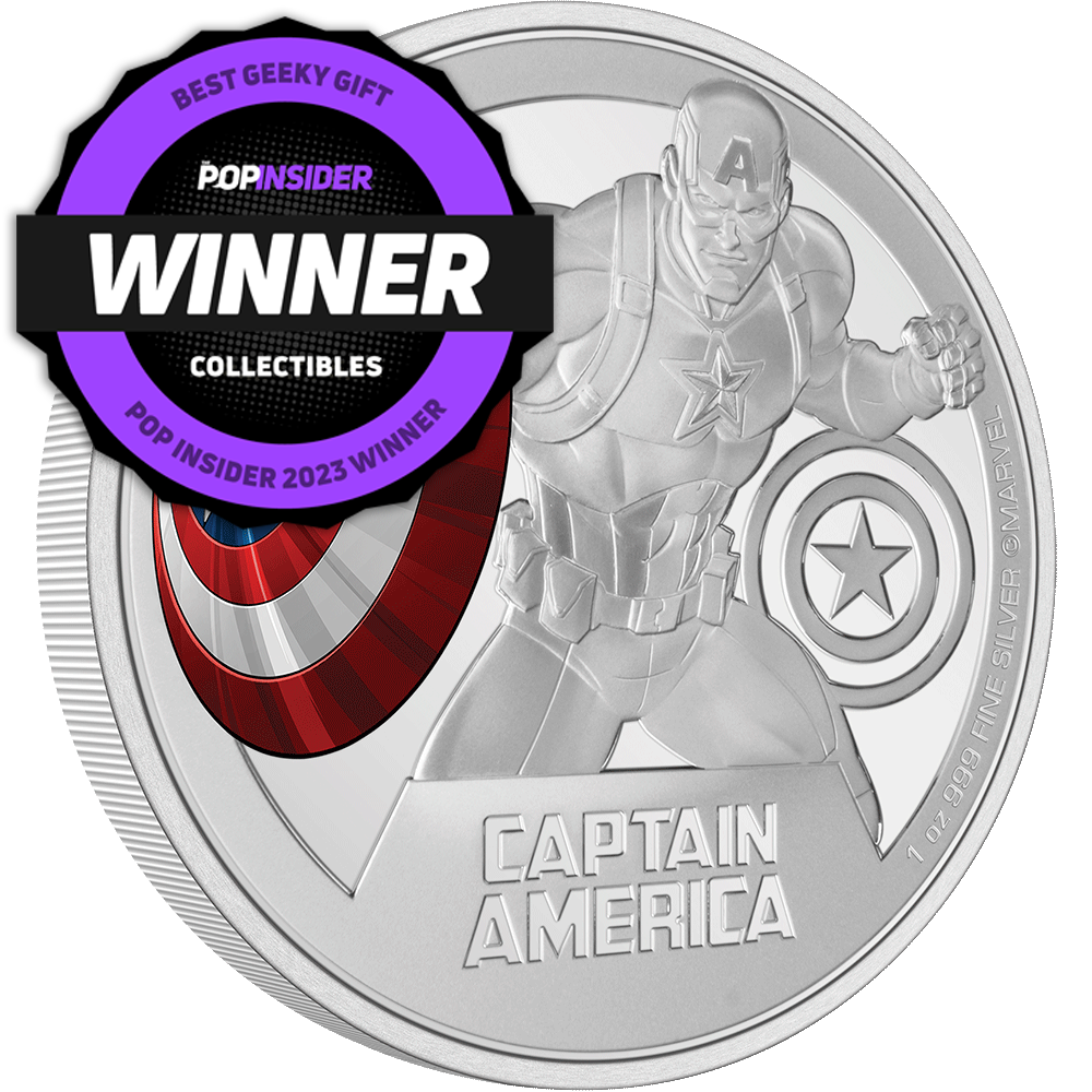 Marvel Captain America™ 1oz Silver Coin - 'Best Geeky Gift' Pop Insider 2023 Collectibles Winner.