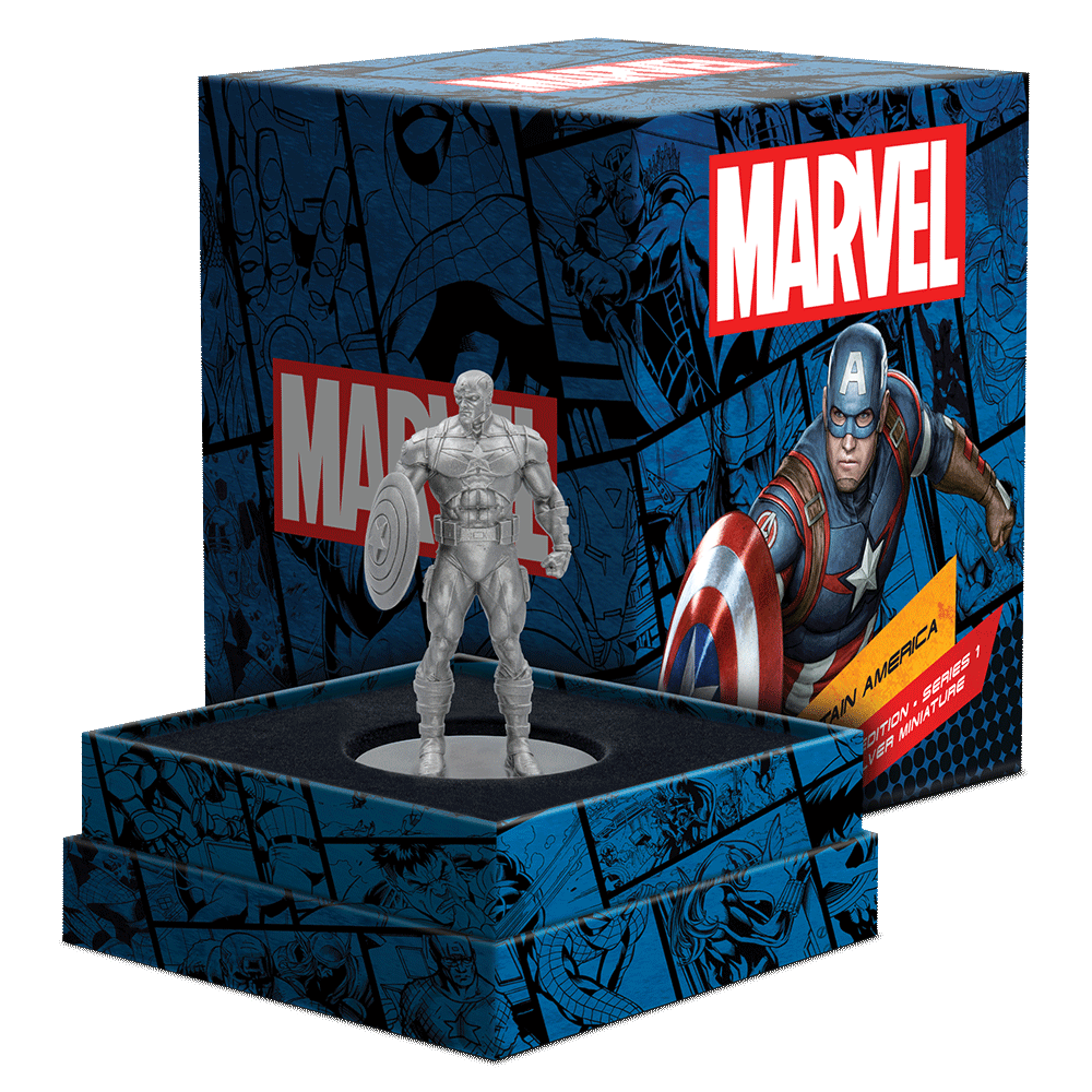 Marvel – Captain America 150g Silver Miniature Featuring Custom Packaging With Velvet Insert to House the Cast.