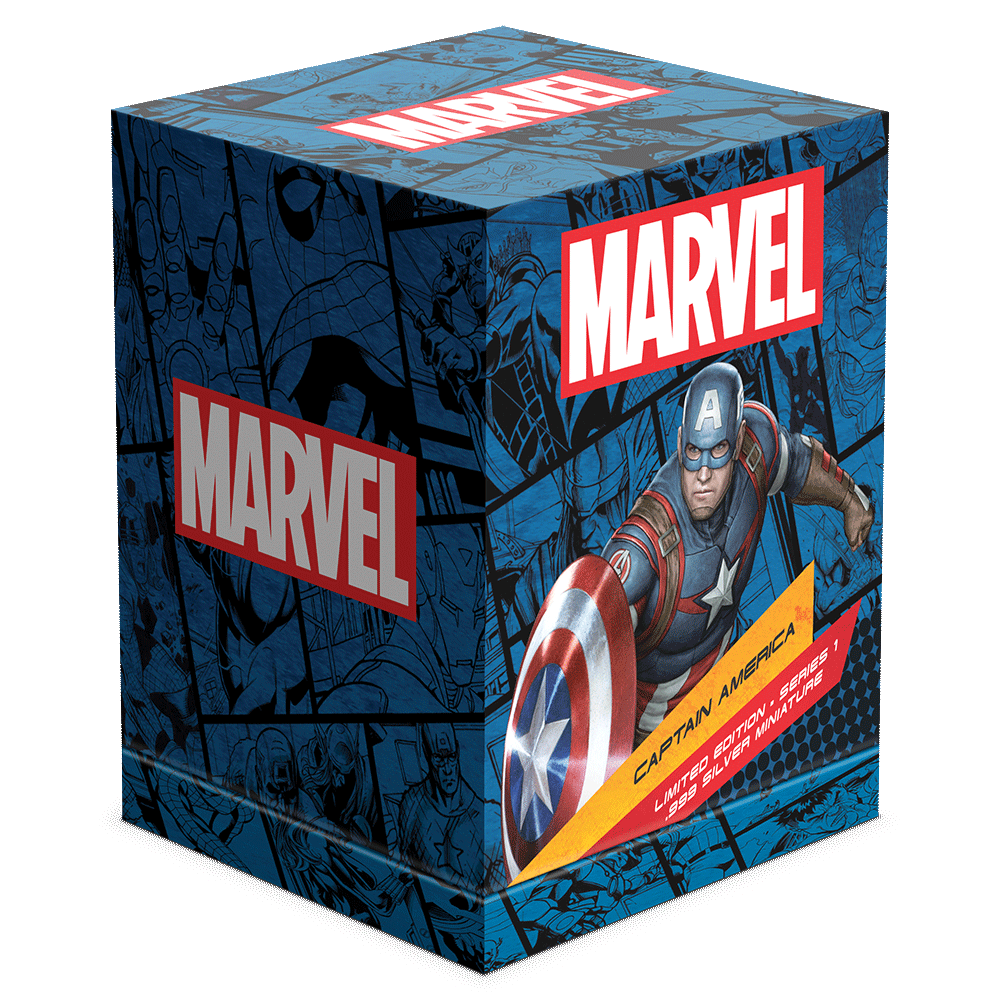 Marvel – Captain America 150g Silver Miniature Custom Box Housing Featuring Branded  Imagery.