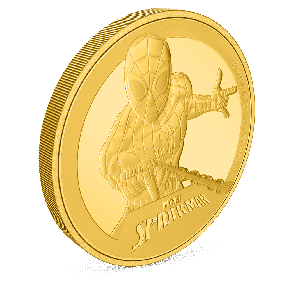 Marvel Spider-Man 1/4oz Gold Coin with Milled Edge Finish.