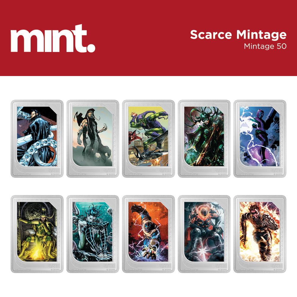 mint Trading Coins – Marvel - Scarce Mintage 50. Doctor Octopus, Gorr the God Butcher, The Green Goblin, Hela, Kang the Conqueror, Loki, Namor, Thanos, Ultra, Winter Soldier.