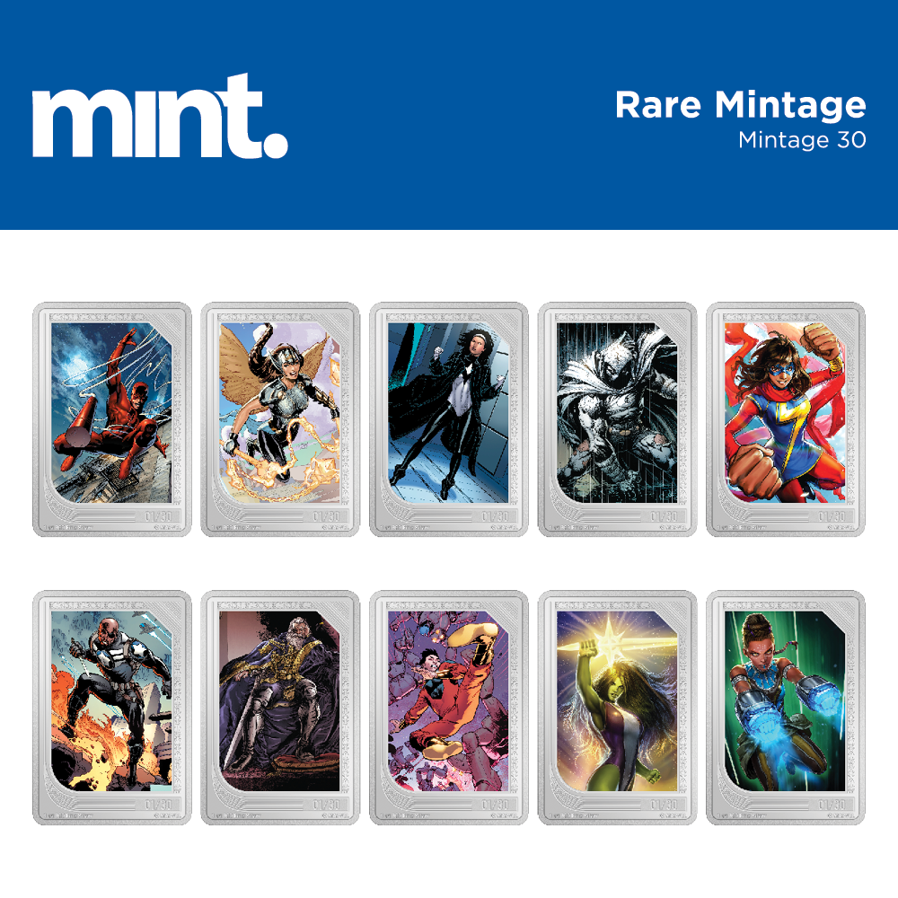 mint Trading Coins – Marvel - Rare Mintage 30. Daredevil, Jane Foster, Monica Rambeau, Moon Knight, Ms. Marvel, Nick Fury, Odin, Shang-Chi, She-Hulk, Shuri.