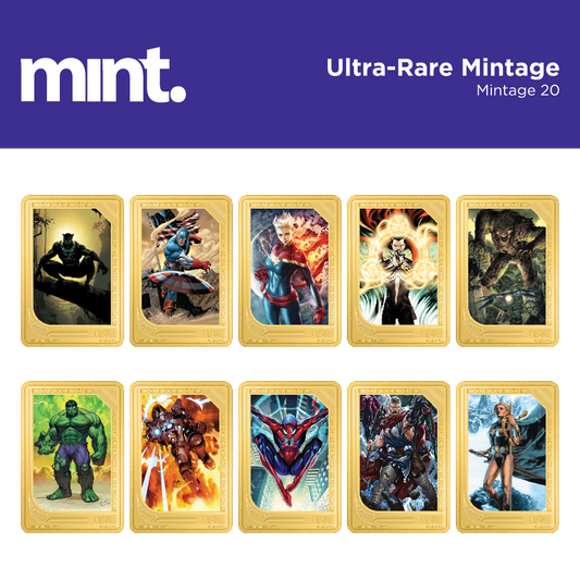 mint Trading Coins – Marvel - Mintage 20. Black Panther, Captain America, Captain Marvel, Doctor Strange, Groot, Incredible Hulk, Iron Man, Spider-Man, Thor, Valkyrie.