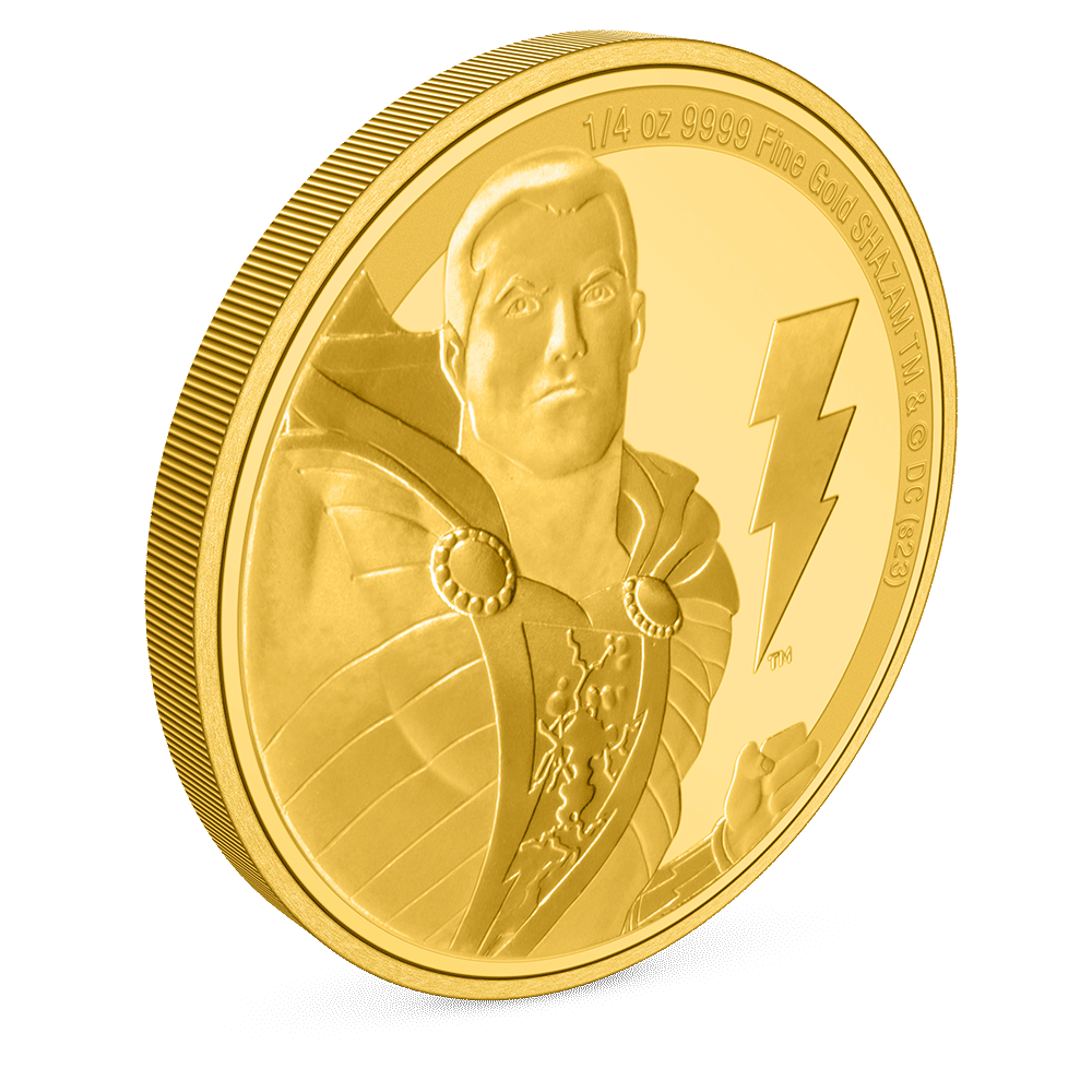 SHAZAM™ Classic 1/4oz Gold Coin with Milled Edge Finish.