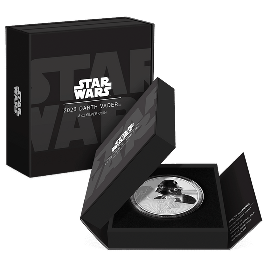 2023 Darth Vader™ 3oz Silver Coin Featuring with Custom Book-Style Packaging and Specifications. 