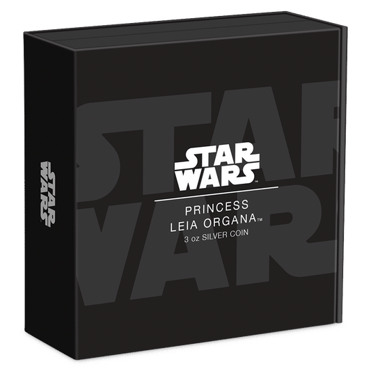 Star Wars™ Princess Leia™ 3oz Silver Coin Featuring Custom Book-style Display Box With Brand Imagery.