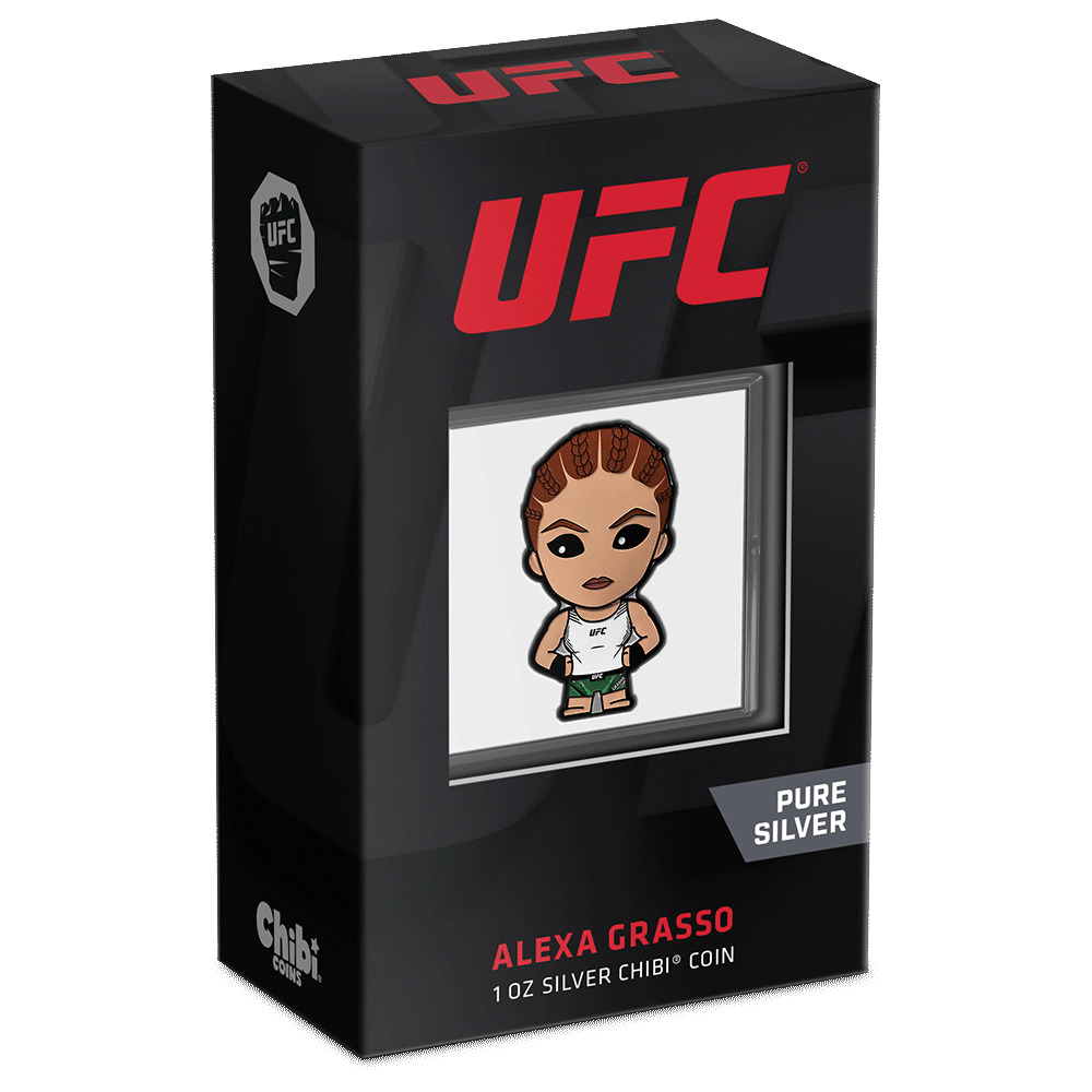 UFC® – Alexa Grasso 1oz Silver Chibi® Coin Featuring Custom Packaging with Display Window and Certificate of Authenticity Sticker. 