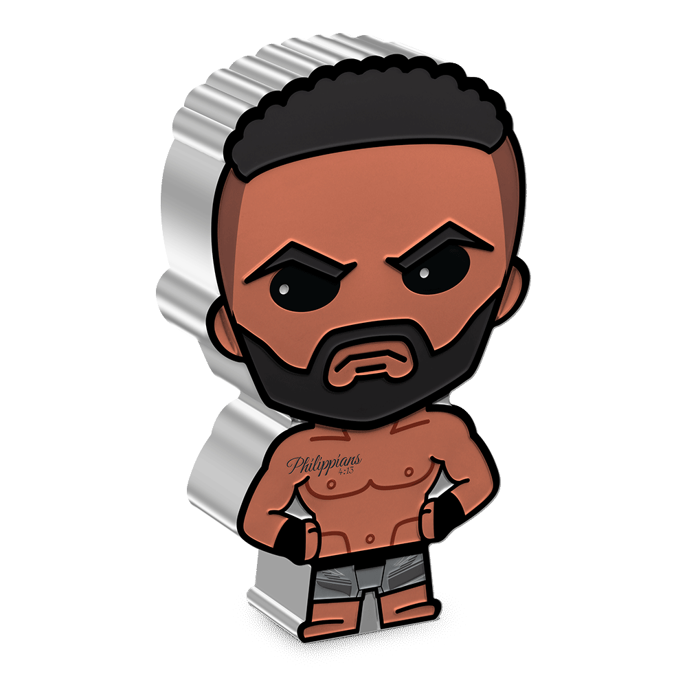 This Chibi® Coin showcases the legendary Jon Jones in stunning detail. The coloured and shaped Chibi® Coin features a stylised version of Jon Jones, capturing his iconic presence in the Octagon. - New Zealand Mint