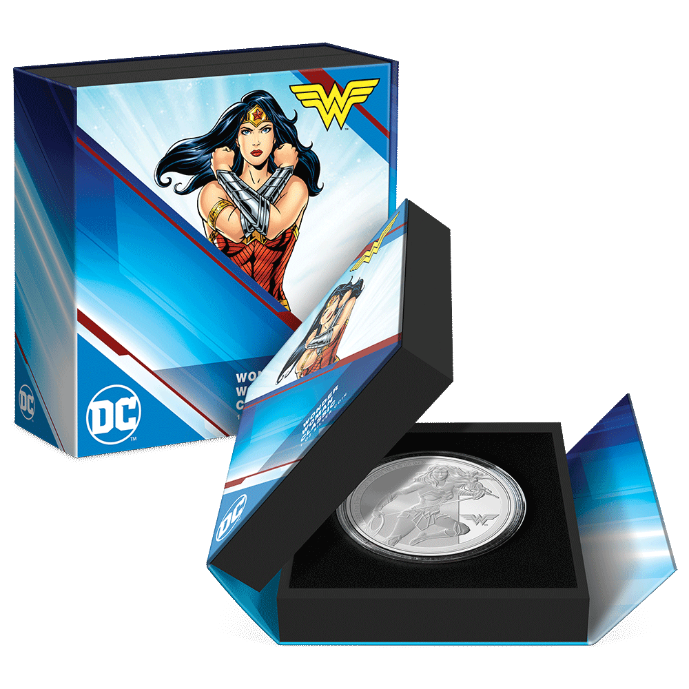 WONDER WOMAN™ Classic 1oz Silver Coin Featuring Custom Book-Style Packaging and Specifications. 