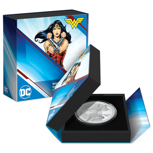 WONDER WOMAN™ Classic 1oz Silver Coin Featuring Custom Book-Style Packaging and Specifications. 