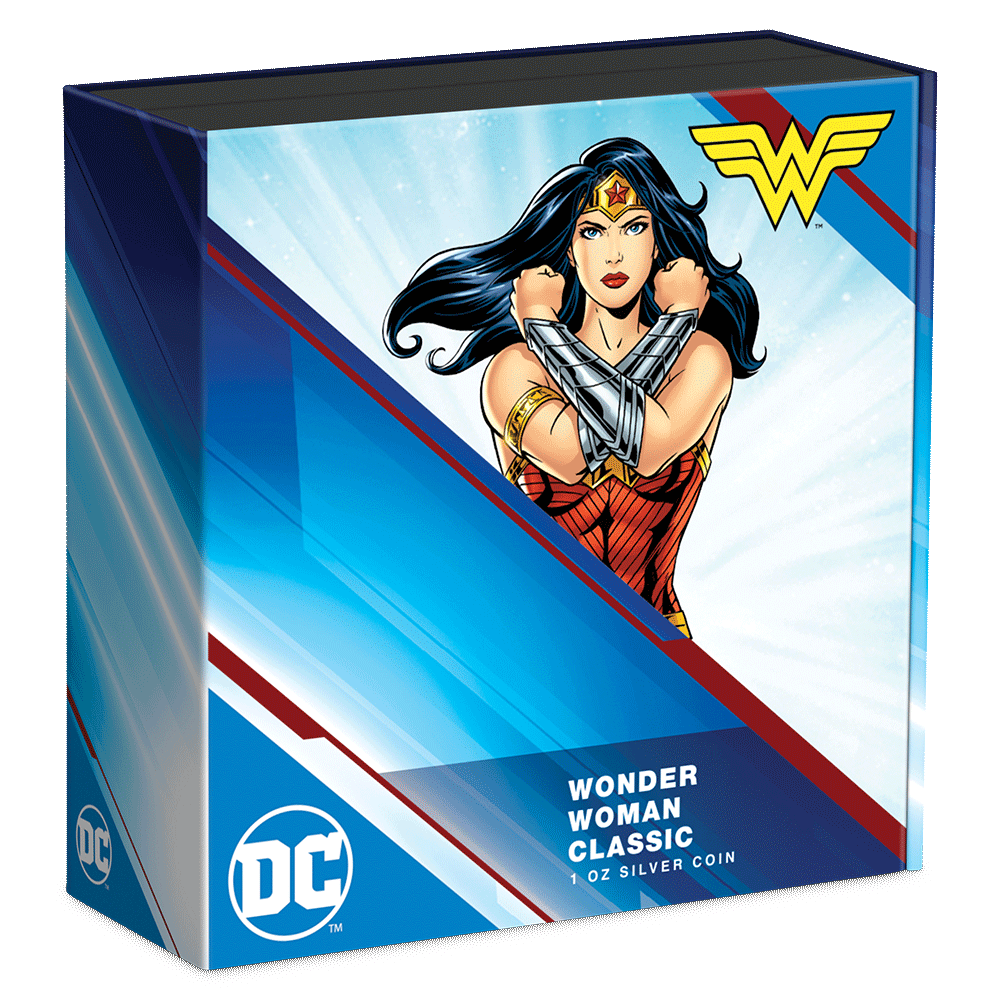 WONDER WOMAN™ Classic 1oz Silver Coin Featuring Custom Book-style Display Box With Brand Imagery.