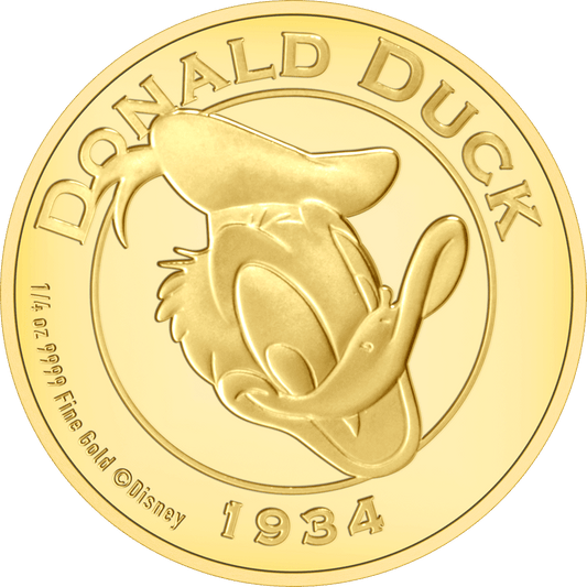 Disney Donald Duck 90th - Established 1934 1/4oz Gold Coin - Flat View.