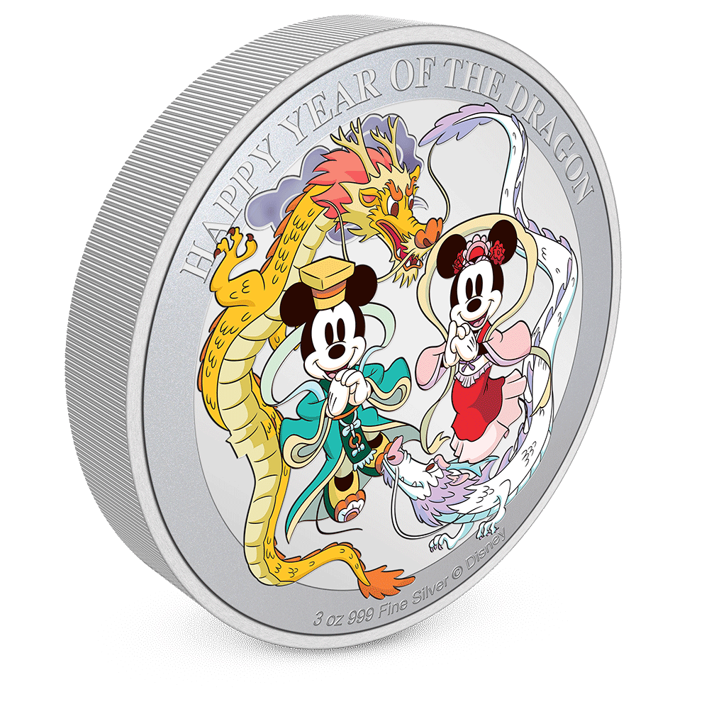 Disney Lunar Year of the Dragon 3oz Silver Coin with Milled Edge Finish.