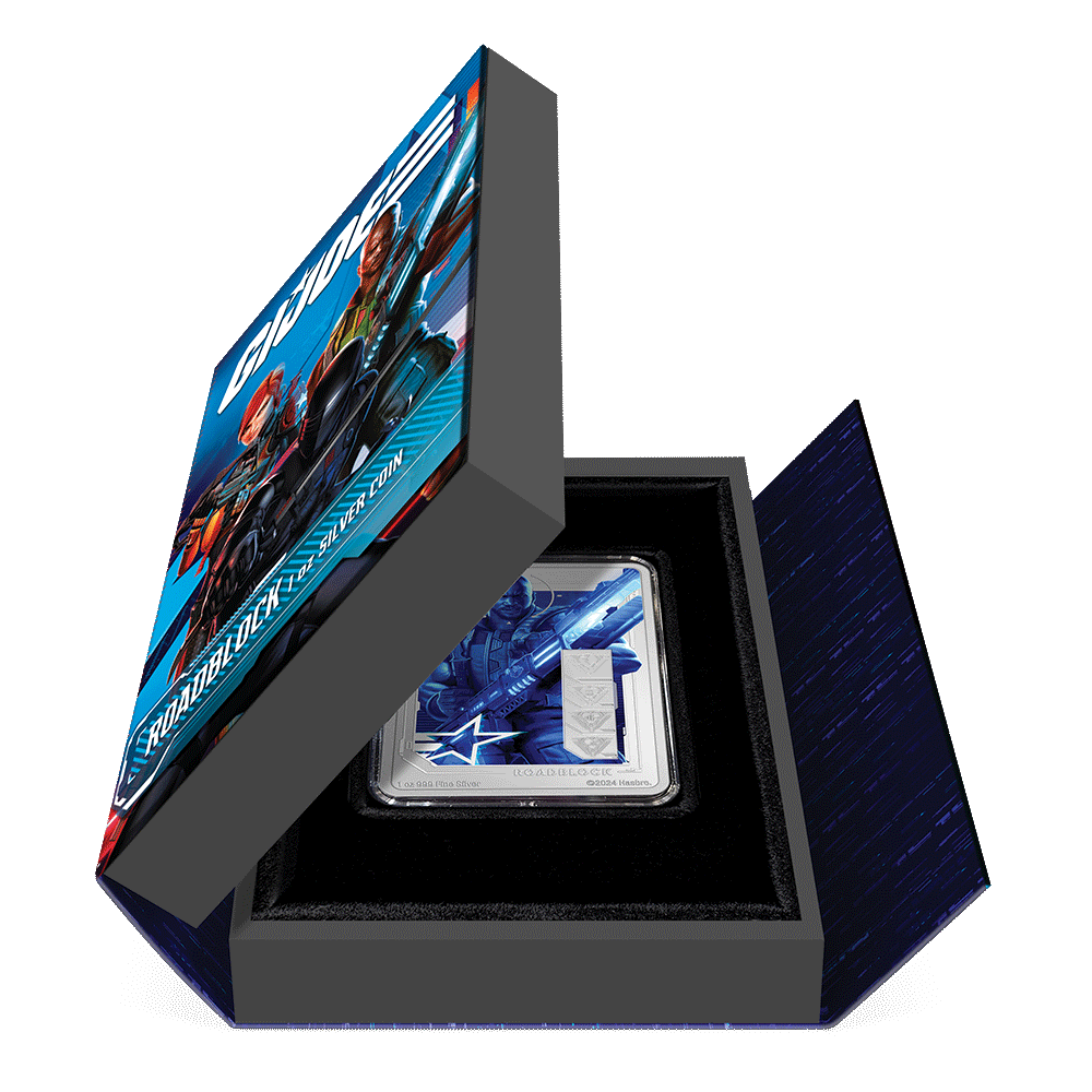 G.I. Joe – Roadblock 1oz Silver Coin Featuring Book-style Packaging With Custom Velvet Insert to House the Coin.