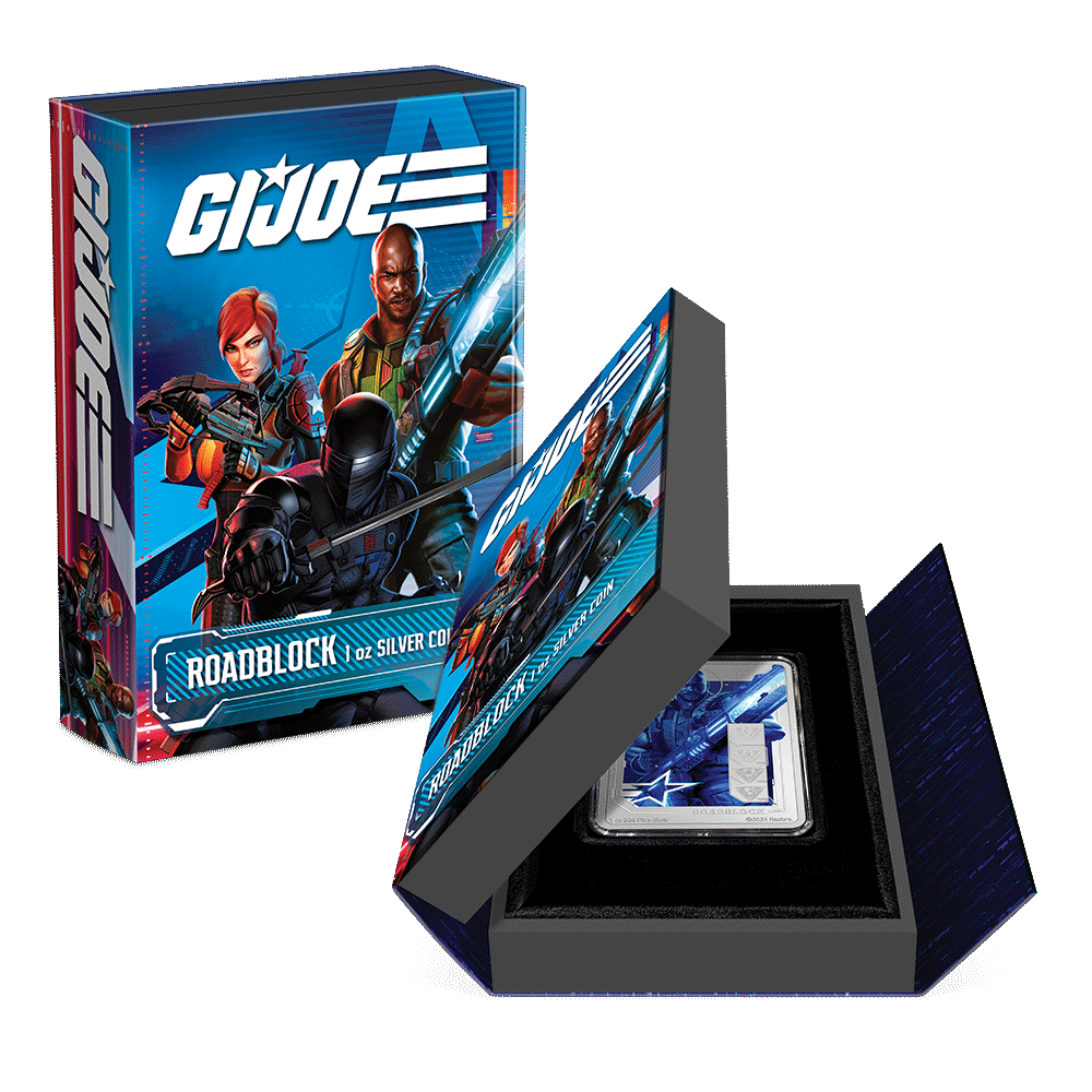 G.I. Joe – Roadblock 1oz Silver Coin  Featuring Custom-designed Book-style Packaging with Coin Insert and Certificate of Authenticity.