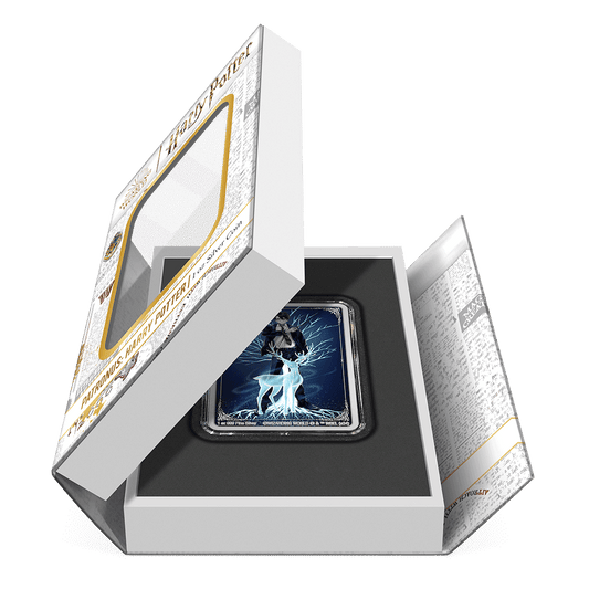 HARRY POTTER™ Patronus: Harry Potter 1oz Silver Coin Featuring Book-style Packaging With Custom Velvet Insert to House the Coin. 