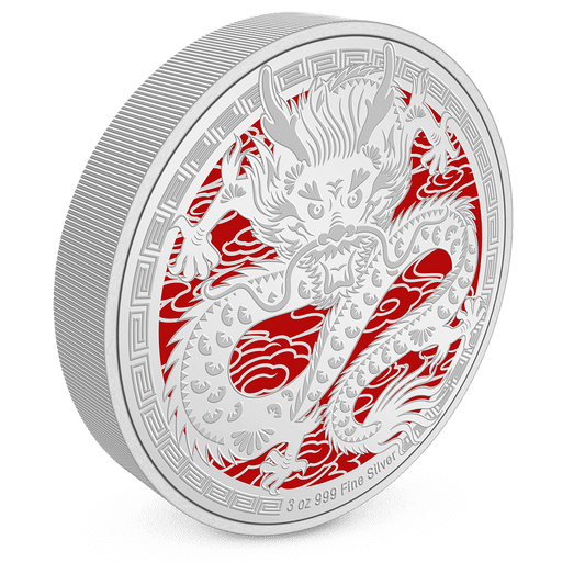 Lunar – Year of the Dragon 2024 3oz Silver Coin with Milled Edge Finish.