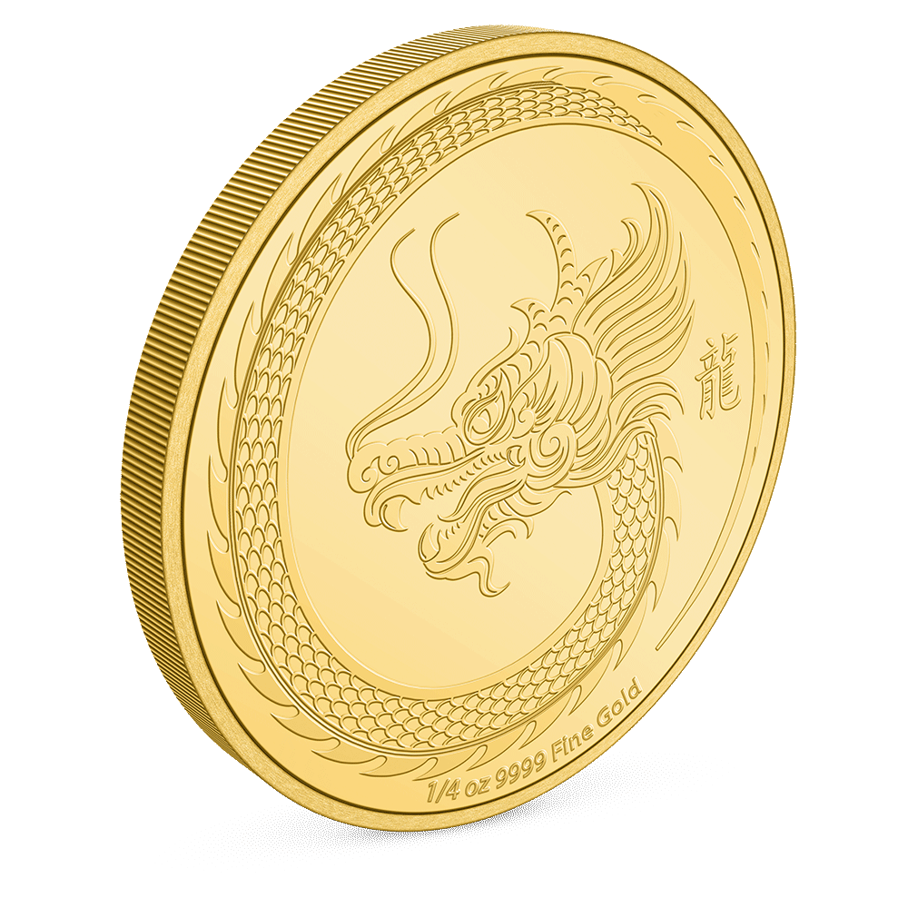 Lunar – Year of the Dragon 2024 1/4oz Gold Coin with Milled Edge Finish.