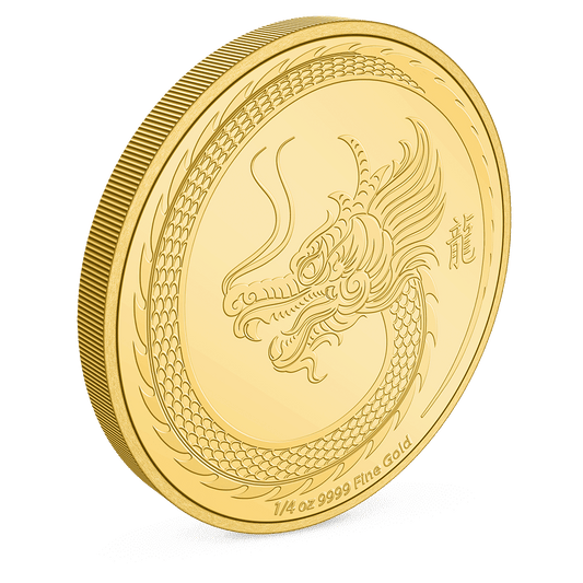 Lunar – Year of the Dragon 2024 1/4oz Gold Coin with Milled Edge Finish.