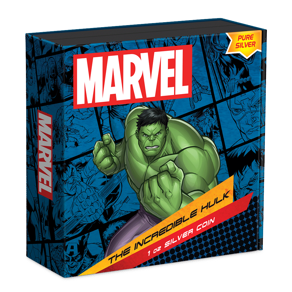 Marvel The Incredible Hulk 1oz Silver Coin  Featuring Custom Book-style Outer With Brand Imagery.