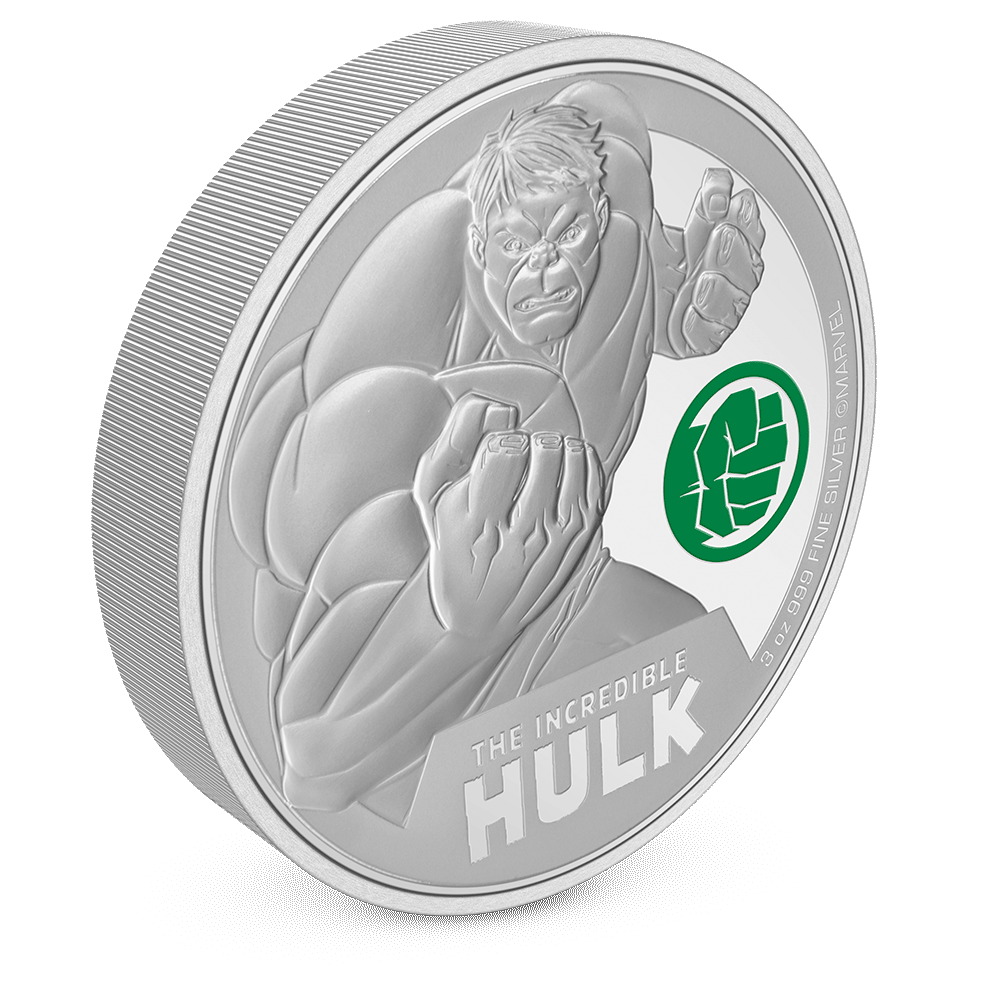 Marvel The Incredible Hulk 3oz Silver Coin With Milled Edge.