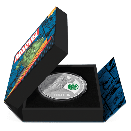 Marvel The Incredible Hulk 3oz Silver Coin - Featuring Book-style Packaging With Custom Velvet Insert to House the Coin. 