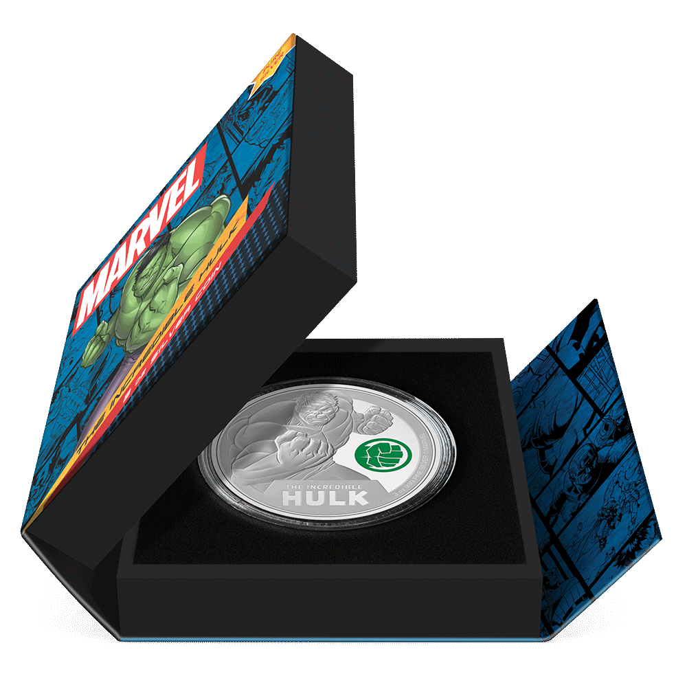 Marvel The Incredible Hulk 3oz Silver Coin - Featuring Book-style Packaging With Custom Velvet Insert to House the Coin. 