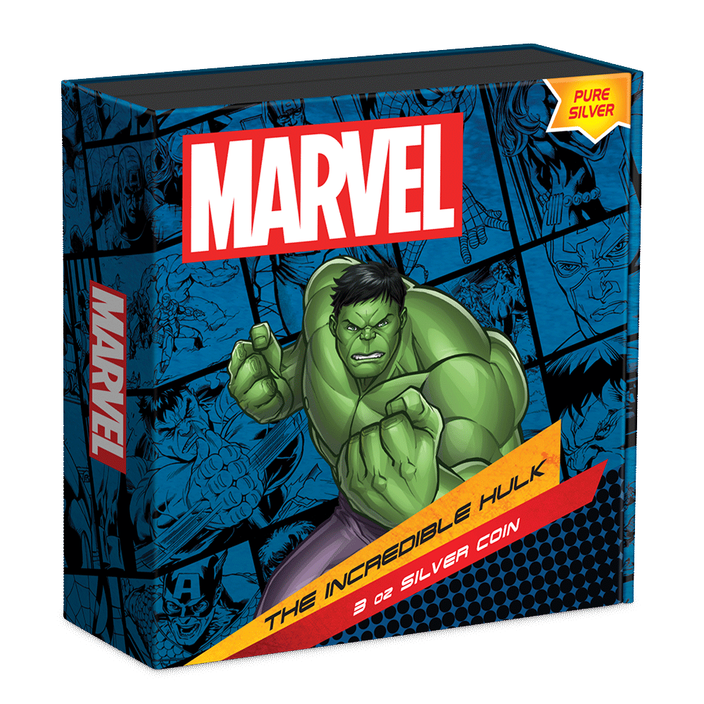 Marvel The Incredible Hulk 3oz Silver Coin  Featuring Custom Book-style Outer With Brand Imagery.