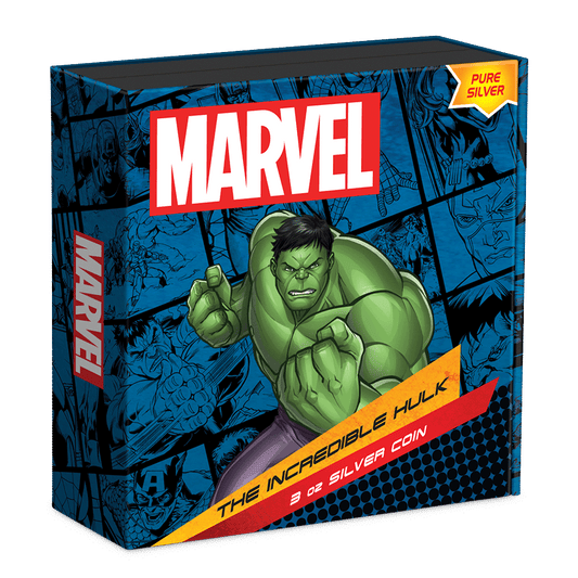 Marvel The Incredible Hulk 3oz Silver Coin  Featuring Custom Book-style Outer With Brand Imagery.