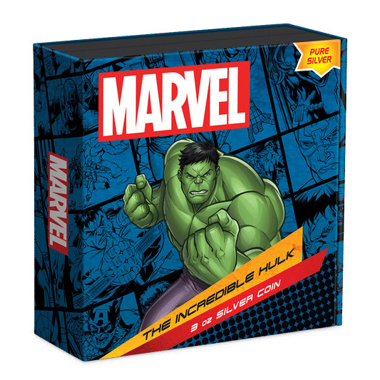 Marvel The Incredible Hulk 3oz Silver Coin  Featuring Custom Book-style Outer With Brand Imagery.