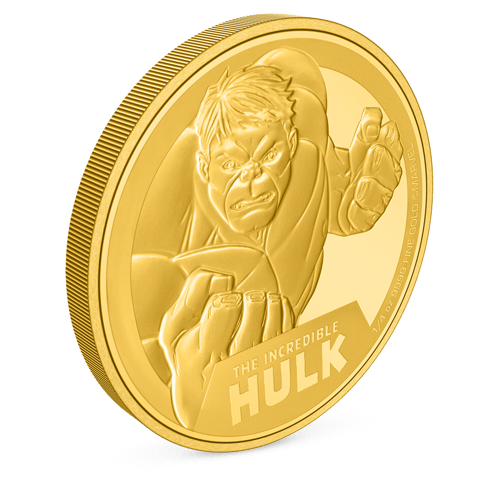 Marvel The Incredible Hulk 1/4oz Gold Coin With Milled Edge.