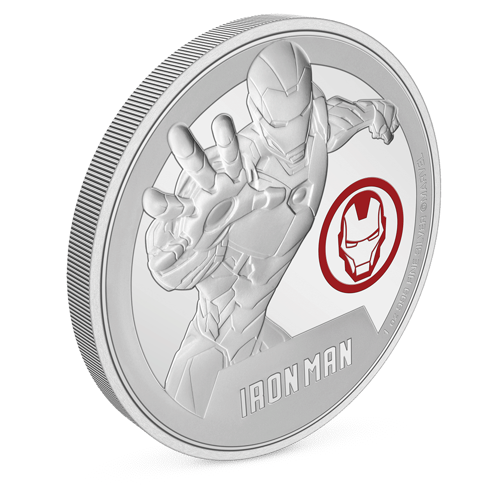 Marvel Iron Man 1oz Silver Coin with Milled Edge Finish.