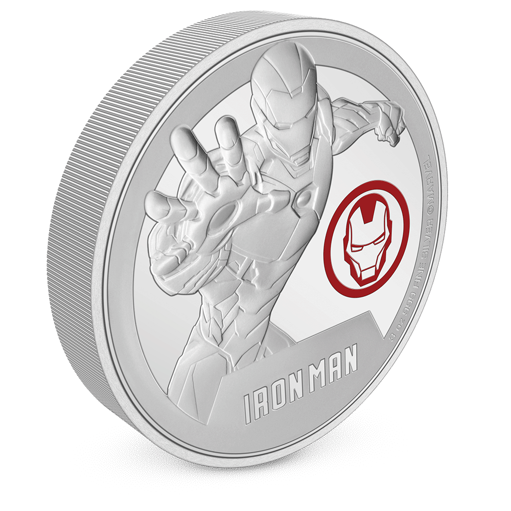 Marvel Iron Man 3oz Silver Coin with Milled Edge Finish.