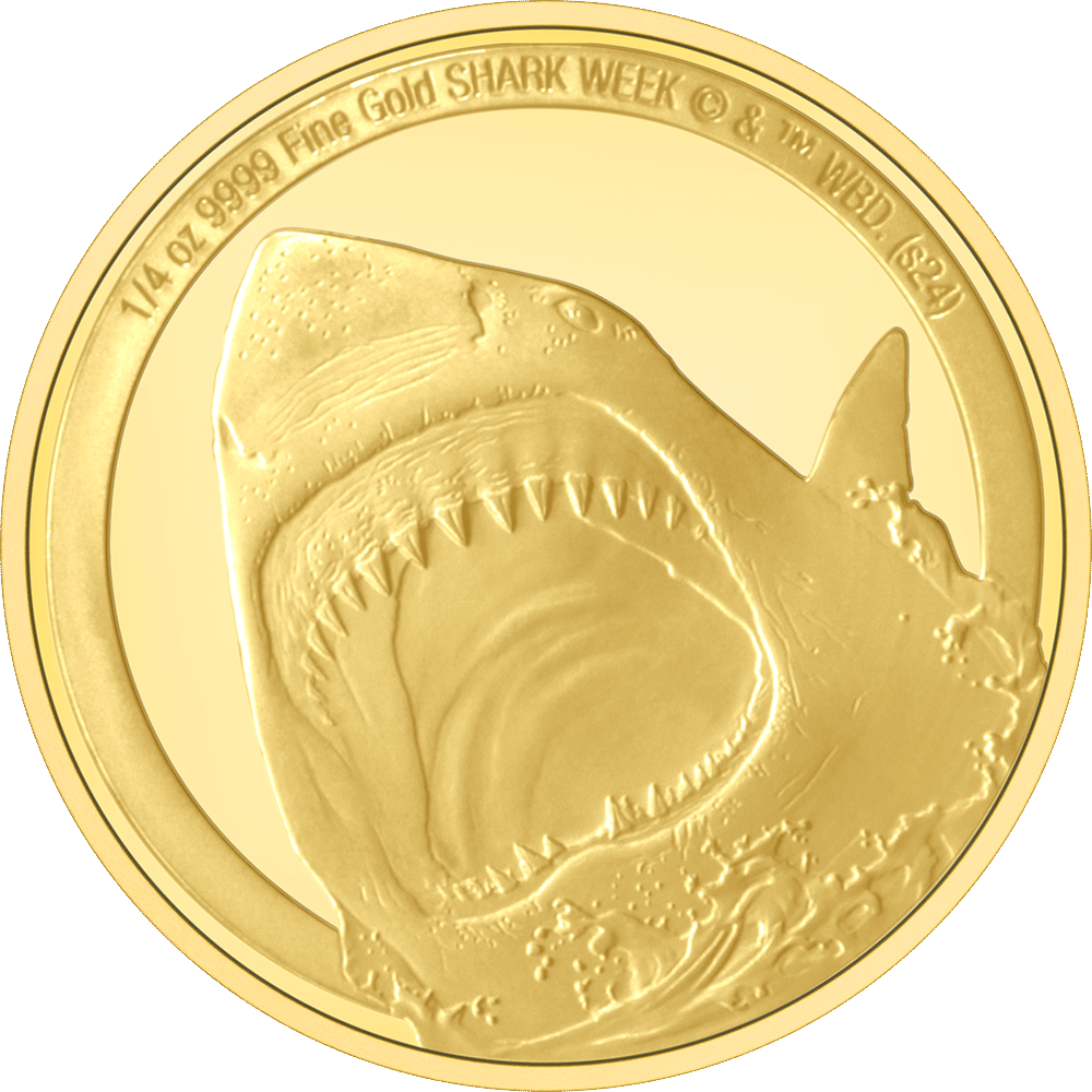 Discovery™ Shark Week™ - Great White Shark 1/4oz Gold Coin - Flat View.