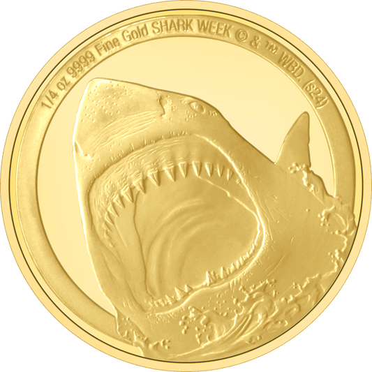 Discovery™ Shark Week™ - Great White Shark 1/4oz Gold Coin - Flat View.