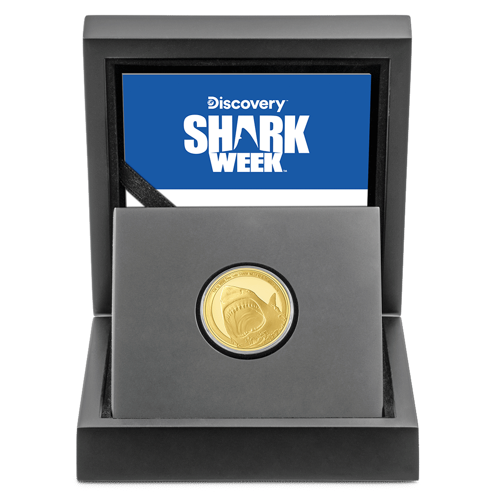 Discovery™ Shark Week™ - Great White Shark 1/4oz Gold Coin Featuring Custom Display Case.