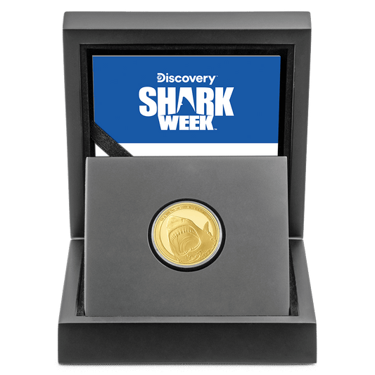 Discovery™ Shark Week™ - Great White Shark 1/4oz Gold Coin Featuring Custom Display Case.