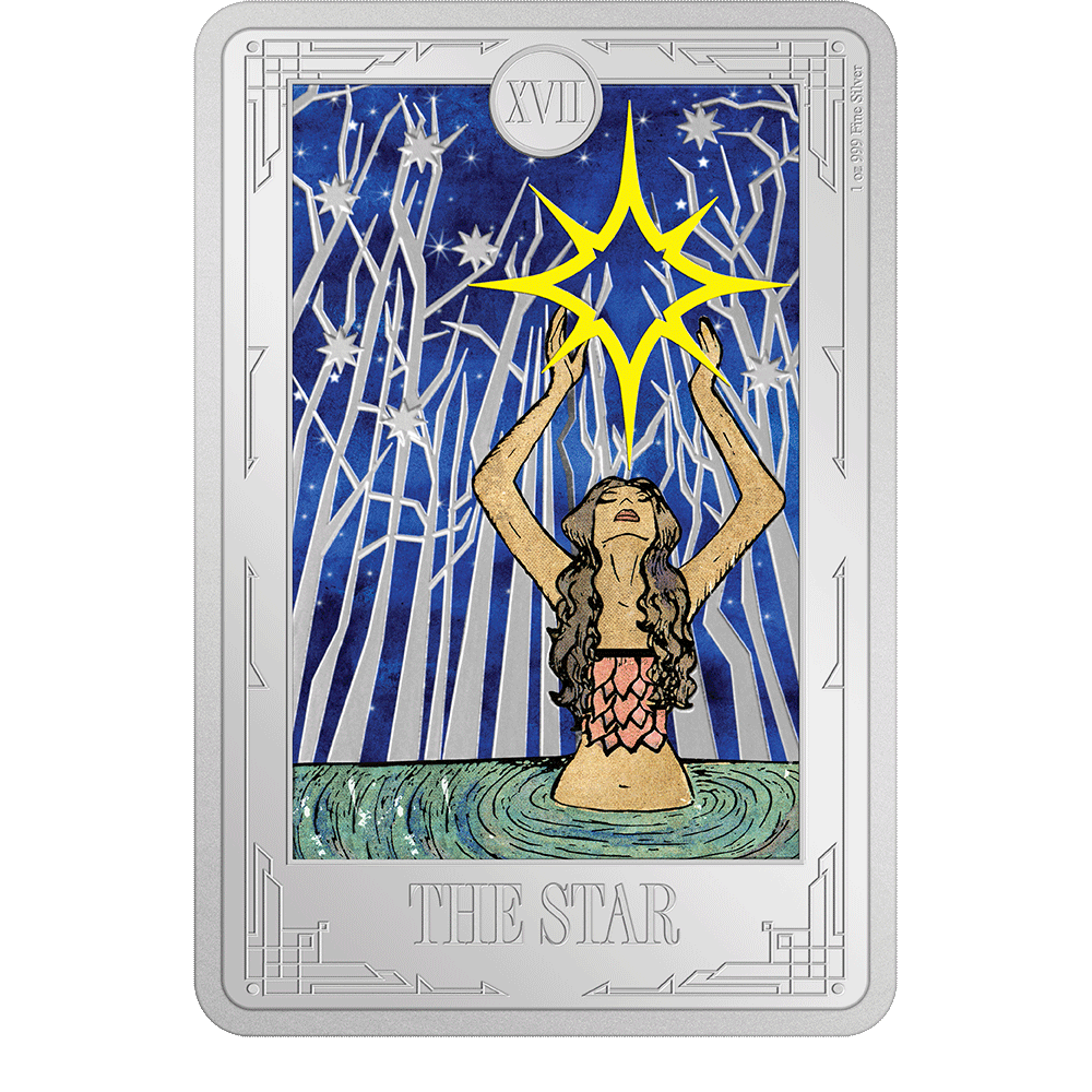 Tarot Cards – The Star 1oz Silver Coin - Flat View.